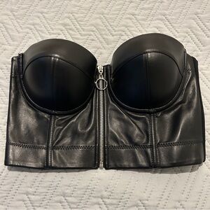 Black Faux Leather Bustier Top